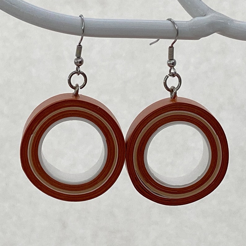 Hoop paper earrings. Brown earrings. Eco friendly gift. Gift for her. First anniversary. Paper jewellery. one of a kind gift.Stocking filler image 4