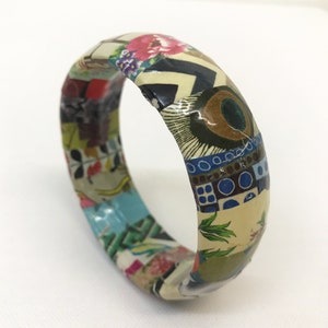 Upcycled bangle decoupaged with magazine paper. Paper jewellery. Stocking filler. Gift for her. Paper bracelet. Ready to ship. image 4