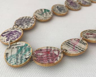 Upcycled jewelry. Paper jewelry. Recycled beads. Paper necklace. Ready to ship. Letters &words necklace. Literary gift for her. Unique gift.