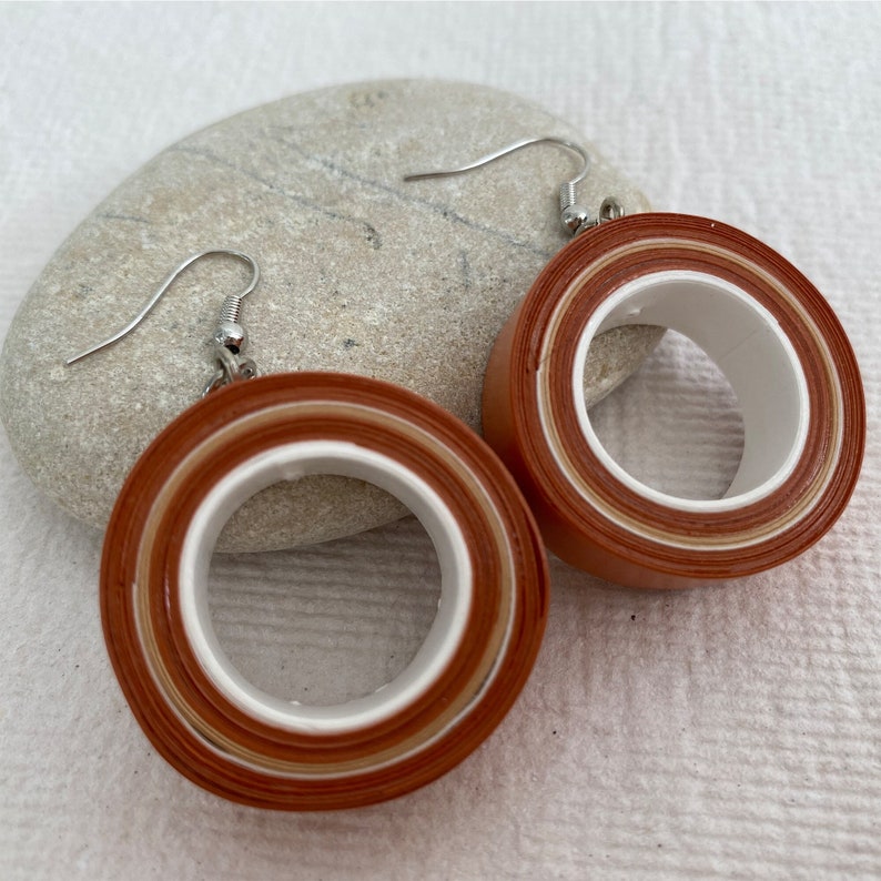 Hoop paper earrings. Brown earrings. Eco friendly gift. Gift for her. First anniversary. Paper jewellery. one of a kind gift.Stocking filler image 1