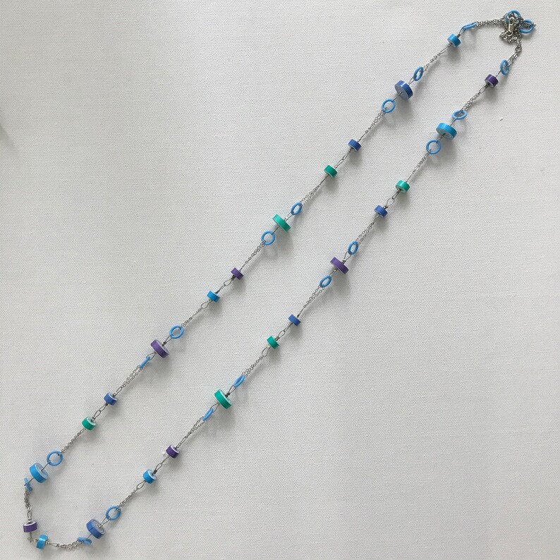 Long necklace. Paper beads. Paper jewellery. Ready to ship. Stocking filler. Unique gift. Blue and purple necklace. 1st anniversary gift. image 2