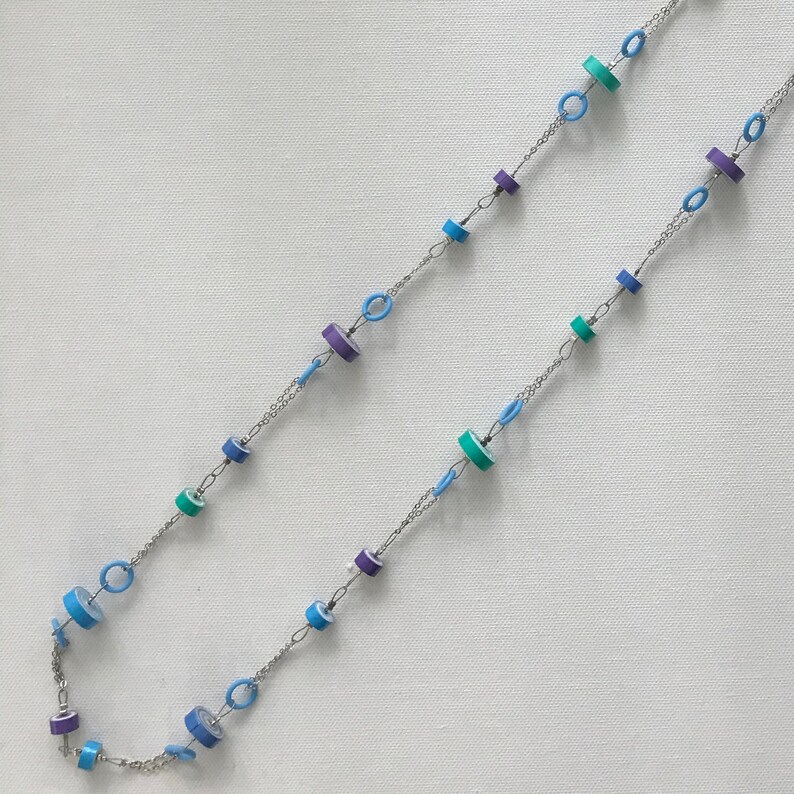 Long necklace. Paper beads. Paper jewellery. Ready to ship. Stocking filler. Unique gift. Blue and purple necklace. 1st anniversary gift. image 1