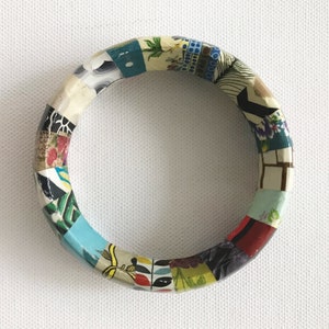 Upcycled bangle decoupaged with magazine paper. Paper jewellery. Stocking filler. Gift for her. Paper bracelet. Ready to ship. image 3