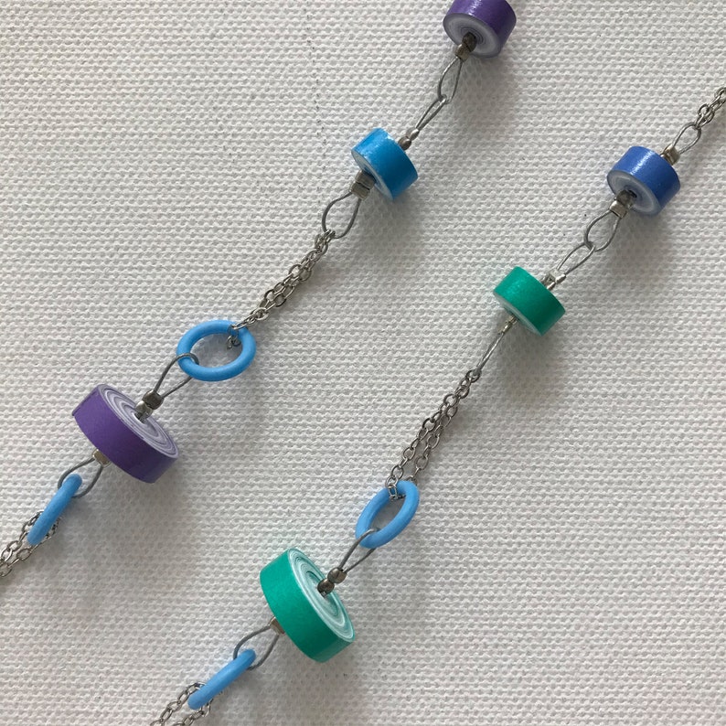 Long necklace. Paper beads. Paper jewellery. Ready to ship. Stocking filler. Unique gift. Blue and purple necklace. 1st anniversary gift. image 8