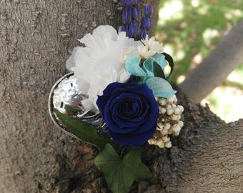 Flower brooch/ pin/ suit brooch/ blue preserved flowers brooch