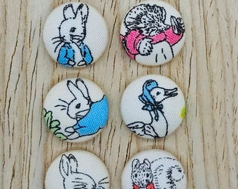 Fabric buttons, Beatrix Potter, Peter Rabbit, Handmade, 18mm x 6