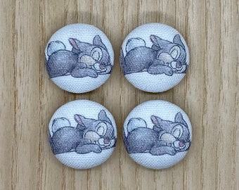 Rabbit Fabric buttons, 20mm x 6, Handmade Buttons, washable, Easter, Spring, Easter Bunny