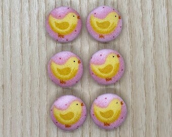Easter Chick Fabric buttons, 18mm x 6, Handmade Buttons, washable, Easter Chick, Spring, Pink