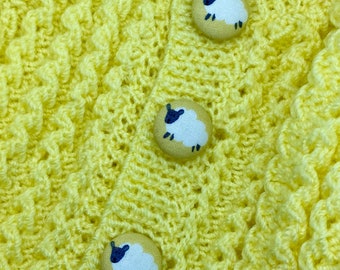 Sheep Fabric buttons, 22mm x 4, Handmade Buttons, washable, Easter, Spring, lemon
