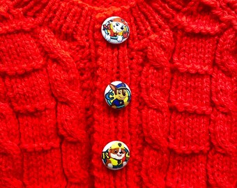 Pup Patrol, 18mm x 3, Handmade fabric buttons, buttons for sewing