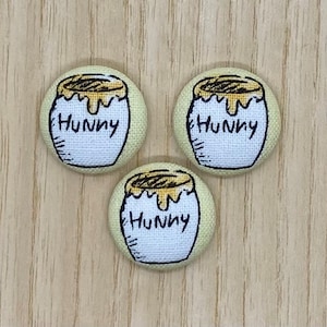 Winnie The Pooh, Hunny Pots, 18mm x 3, Handmade buttons, Fabric buttons for clothing, baby gift