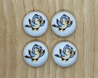 Bluebird Fabric Buttons, Handmade Sewing Shank Buttons, 16mm, Set of 4