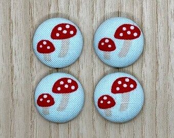 Cute Mushrooms buttons,  Toadstools 18mm x 4, Handmade buttons, fabric buttons for sewing, mint green