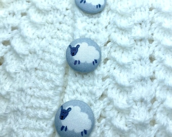 Sheep Fabric buttons, 22mm x 4, Handmade Buttons, washable, Easter, Spring, grey