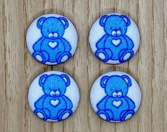 Blue Teddy Bear buttons, 18mm x 4, Handmade Buttons, Fabric buttons for clothing