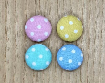 Pastel Polka Dot Fabric buttons, 19mm, set of 4, Handmade Buttons, washable, Easter, Spring, buttons for sewing