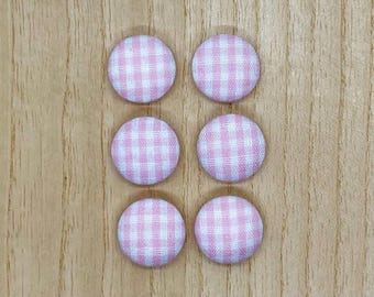Pink Gingham Fabric buttons, 15mm x 6, Handmade Buttons, washable, Easter, Spring, baby girl gift