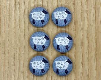 Sheep Fabric Buttons, 19mm, set of 6, Handmade buttons for clothing, Grey, New Baby knit