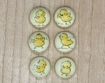 Easter Chick buttons, 15mm x 6, Handmade buttons, fabric buttons for sewing
