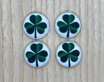 St Patrick’s day fabric buttons, Irish Clover, Shamrock, 18mm set of 4, Handmade buttons for sewing