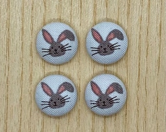 Easter Bunny, fabric buttons, 15mm, set of 4, Grey rabbit Handmade buttons for sewing