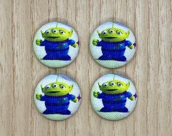 Green Alien buttons, 18mm, set of 4, Handmade Buttons, Fabric buttons for clothing