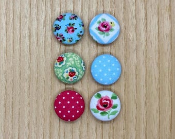 Handmade fabric buttons, made from Cath Kidston fabric, 18mm, set of 6, gorgeous!