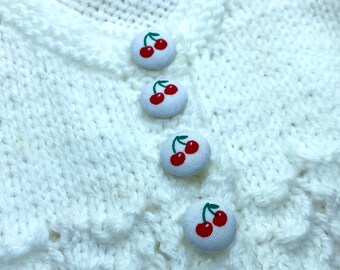 Red Cherry buttons, Cherries, 15mmx 4, Handmade buttons, fabric buttons for sewing