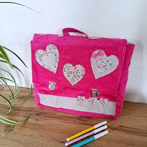 Cartable maternelle rose, sac cartable "cœur liberty"