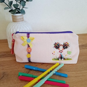 Trousse d'école - trousse à bazar en Velours rose – Design UNIQUE