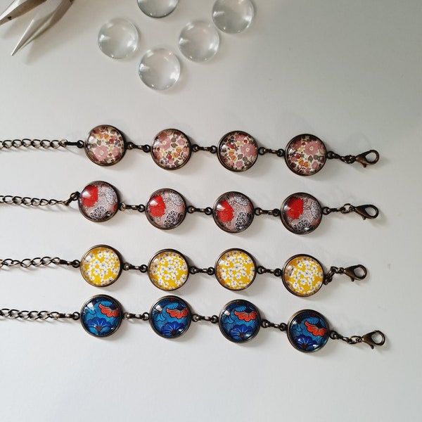 Bracelet Fleuri Liberty - Bracelet fleurs japonaises - Bracelet liberty -Bracelet Cabochon verre Wax