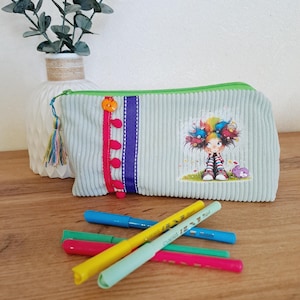 Trousse d'école - trousse à bazar en Velours vert – Design UNIQUE