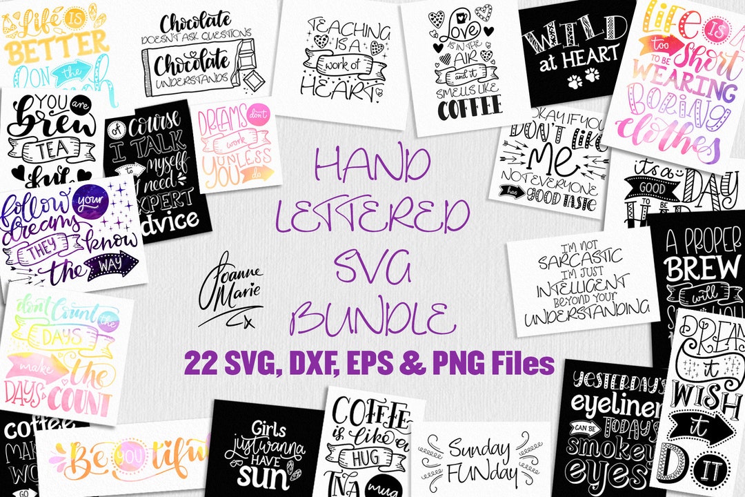 Hand Lettered Svg Hand Lettered SVG Bundle Svg Designs Dxf Png Eps Vector Hand Lettered T ...