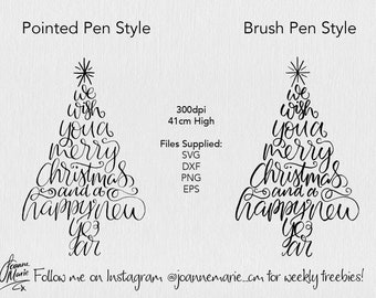 Albero di Natale SVG Mano letterato Christmas card design modello svg dxf eps vector png