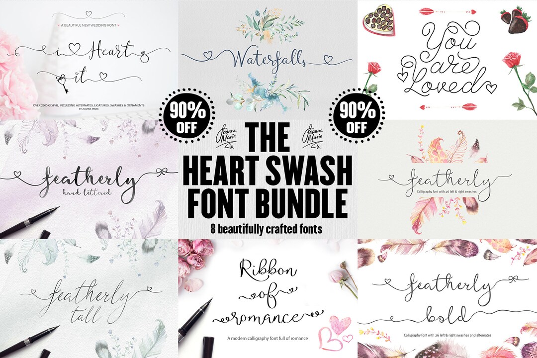 The Heart Swash Font Bundle Waterfalls Font Wedding Fonts Heart Swash ...