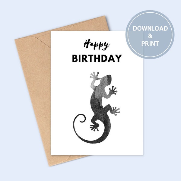 Black Gecko Printable Birthday Card for Boy, Reptile Birthday Card, Reptile Themed Card, Birthday Card For Kids, Reptile Printable Card