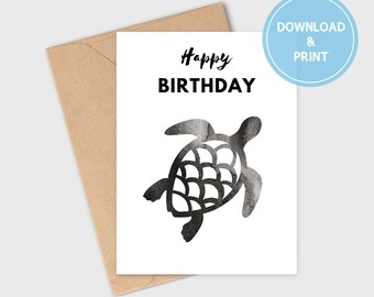 Black Sea Turtle Printable Birthday Card for boys, Ocean Theme Birthday Card, Birthday Card For Kids, Marine Life, Sea Creatures