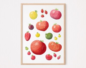 Watercolor Tomato Printable Art, Kitchen Wall Decor, Digital Download, Farmhouse Art, Foodie Gift, tomato print, vegetable painting