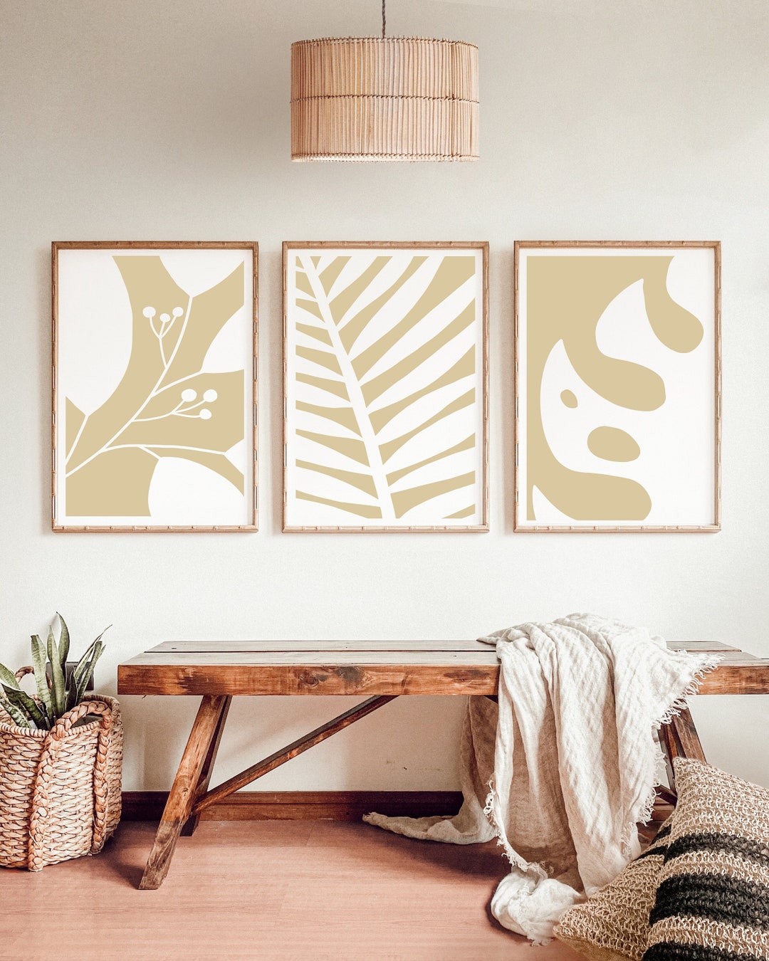 Set of 3 Modern Tropical Beige Printable Wall Art, Beige Art Prints ...