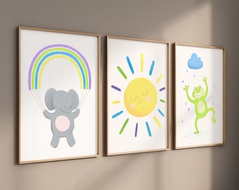 Set of 3 Adorable Animals Printable Wall Art for Nursery, Baby Room Decor, Cute Nursery Prints, Gift For Kids, kid bedroom decor