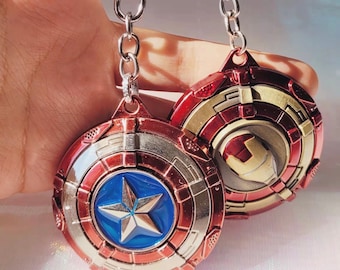 Captain America Shield Keyring Cosplay Rotatable Star Zinc Metal Keychain US Shi 