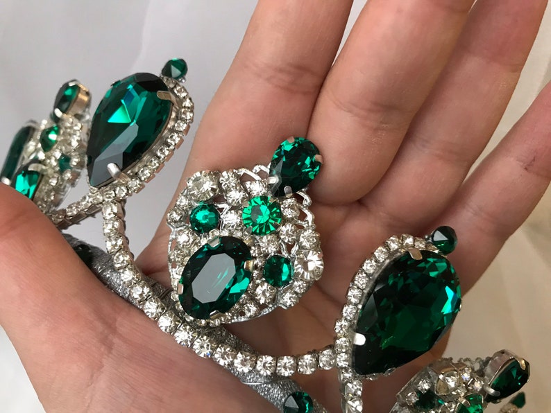 Emerald crown handmade green royal wedding tiara silver emerald drop crystals emerald wedding bridal crown gift for her costume accessories