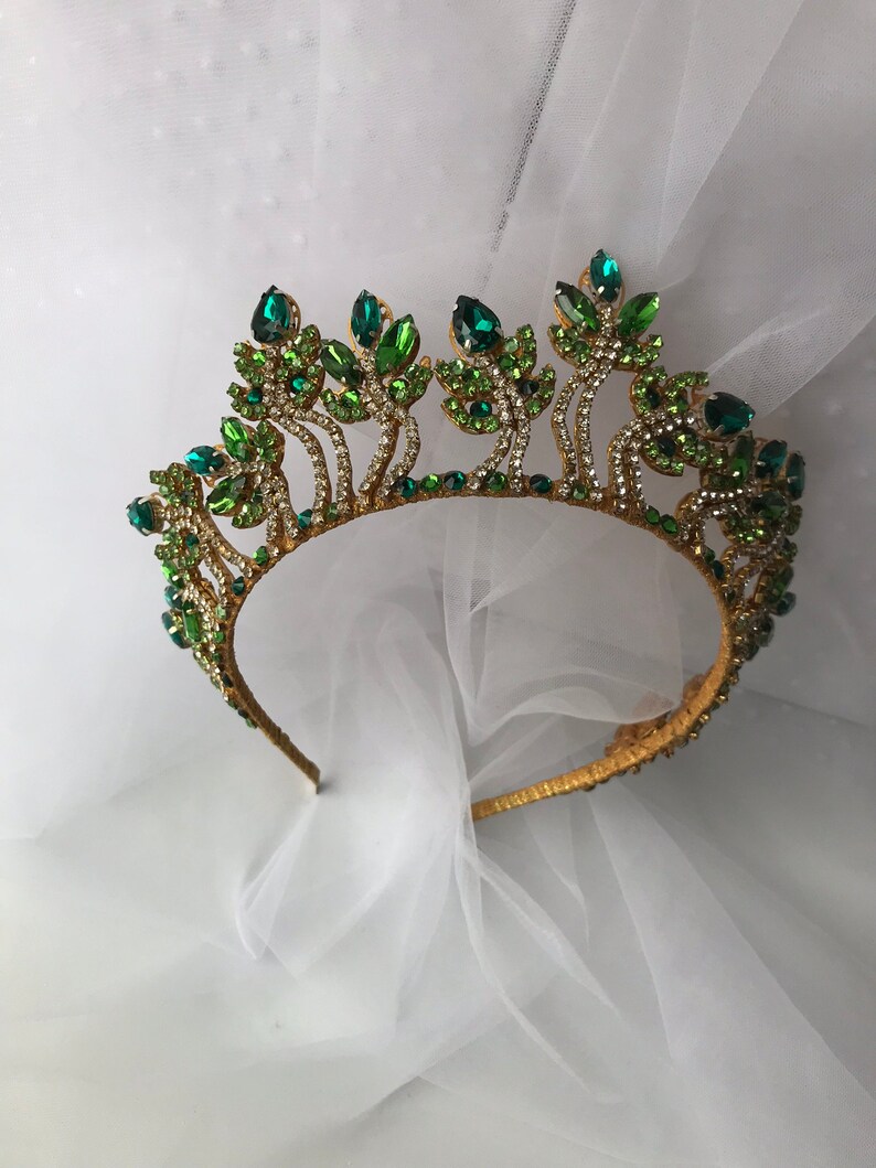 Green Leaf Crown Emerald Tiara Costume Tiara Crown for Her Etsy