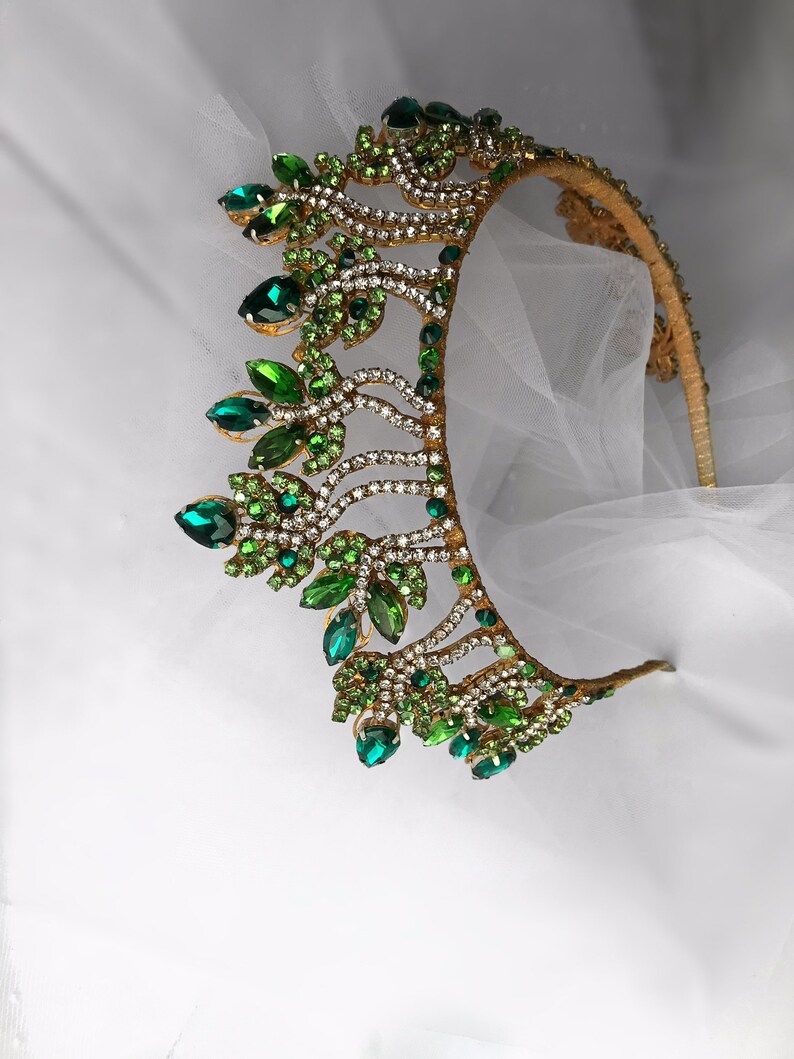 Green Leaf Crown Emerald Tiara Costume Tiara Crown for Her Etsy