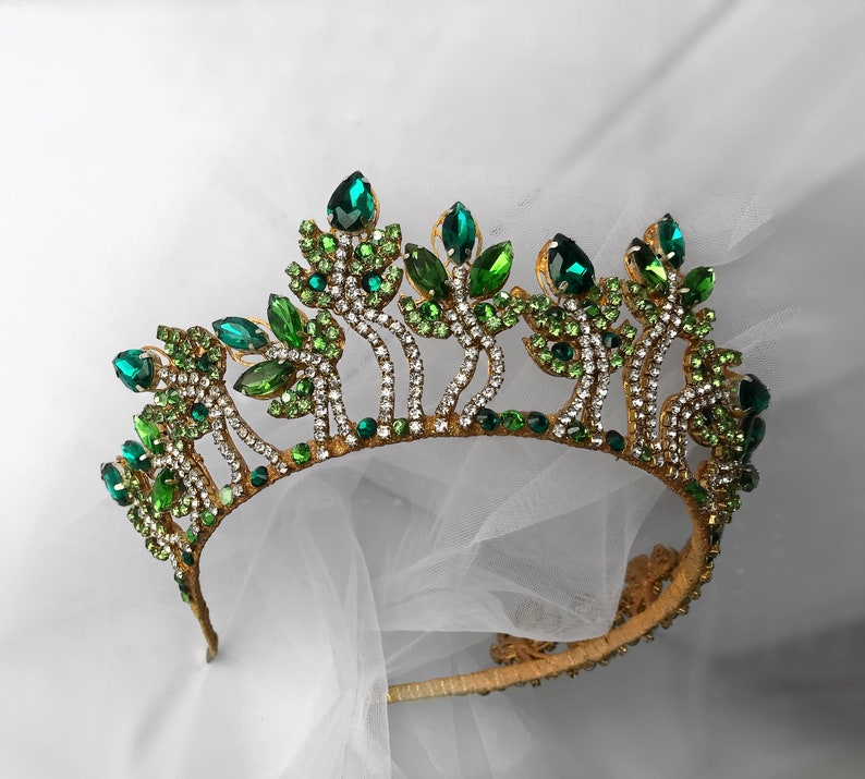 Green Leaf Crown Emerald Tiara Costume Tiara Crown for Her Etsy