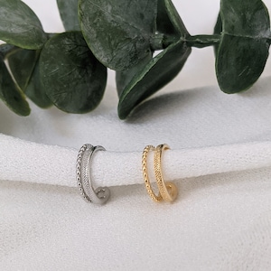 Dainty Double Hoop Ear Huggies | Cuff Earrings | Gold Silver | Cuffed Style | Minimal Trendy Statement | Bridesmaid Gift | Wedding Jewelry