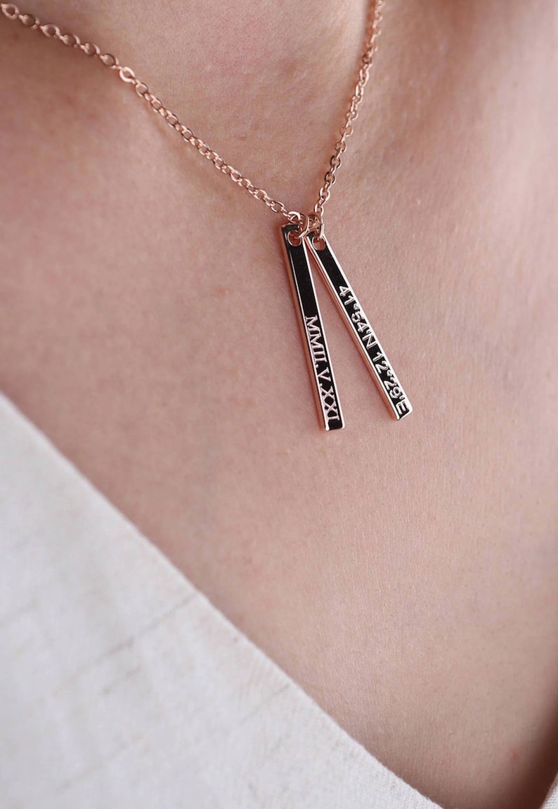 Name Word Bar Necklaces Rose Gold Silver or Gold Wedding Bridesmaids Mom