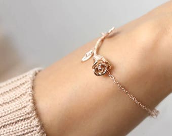 Rose Bracelet | Gold Silver or Rose Gold | Bridesmaid Gift | Wedding Jewelry Jewellery | Floral