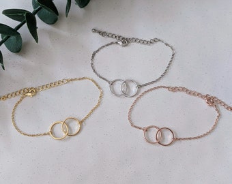 Interlocked Rings Bracelet | Linked Circles | Rose Gold Silver | Wedding Party Bridesmaid Gift | Dainty Minimal Simple Jewelry Jewellery