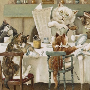 Louis Wain Cats called Cats at meal time, vintage print, wall art, home decor,cat print, wall hanging